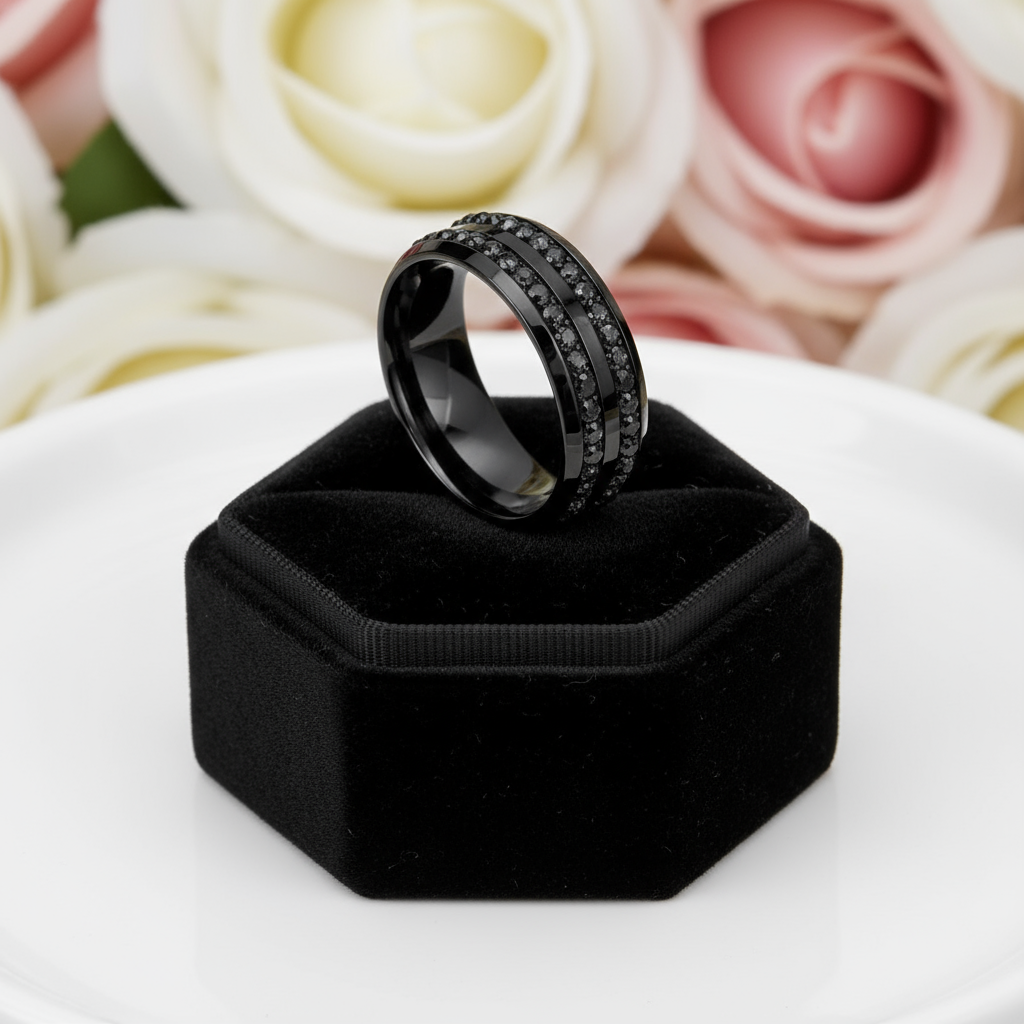 Double Row Diamond Option Black Wedding Band-Black Diamonds New York