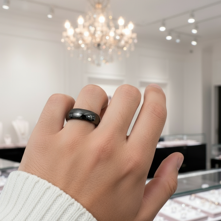 Black Dome Tungsten Carbide Men's Wedding Band-Black Diamonds New York