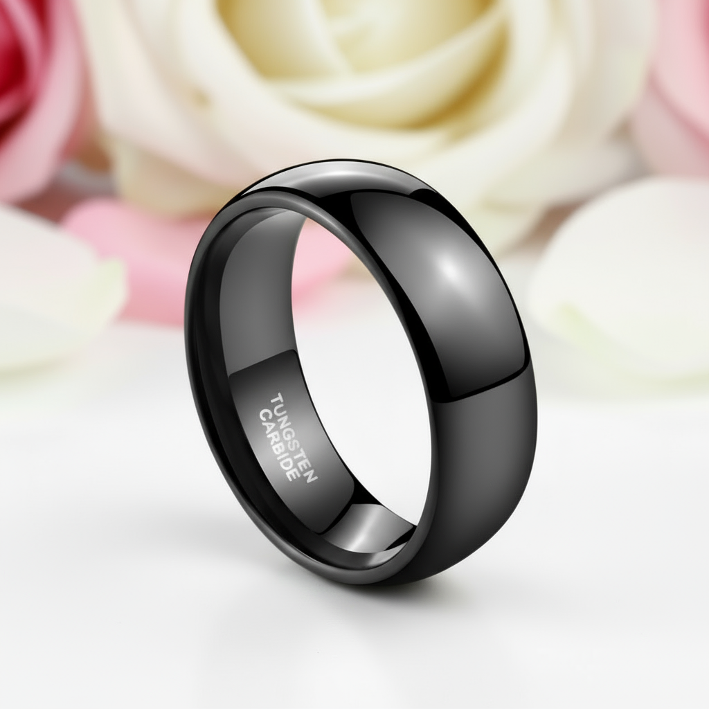 Black Dome Tungsten Carbide Men's Wedding Band-Black Diamonds New York