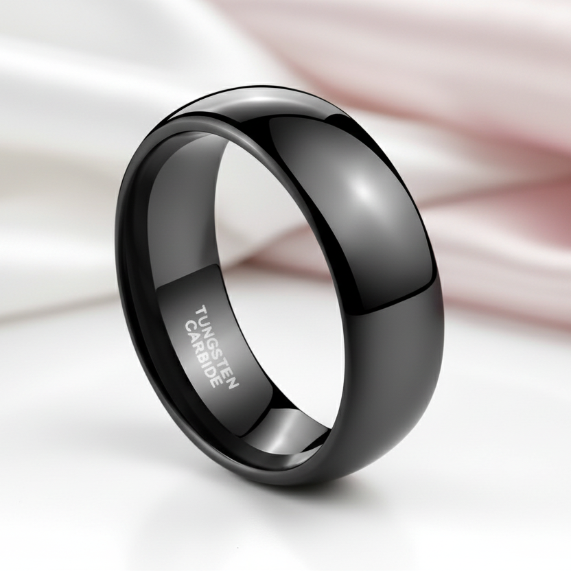Black Dome Tungsten Carbide Men's Wedding Band-Black Diamonds New York