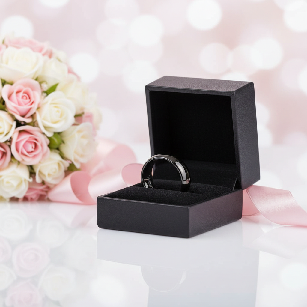 Black Dome Tungsten Carbide Men's Wedding Band-Black Diamonds New York