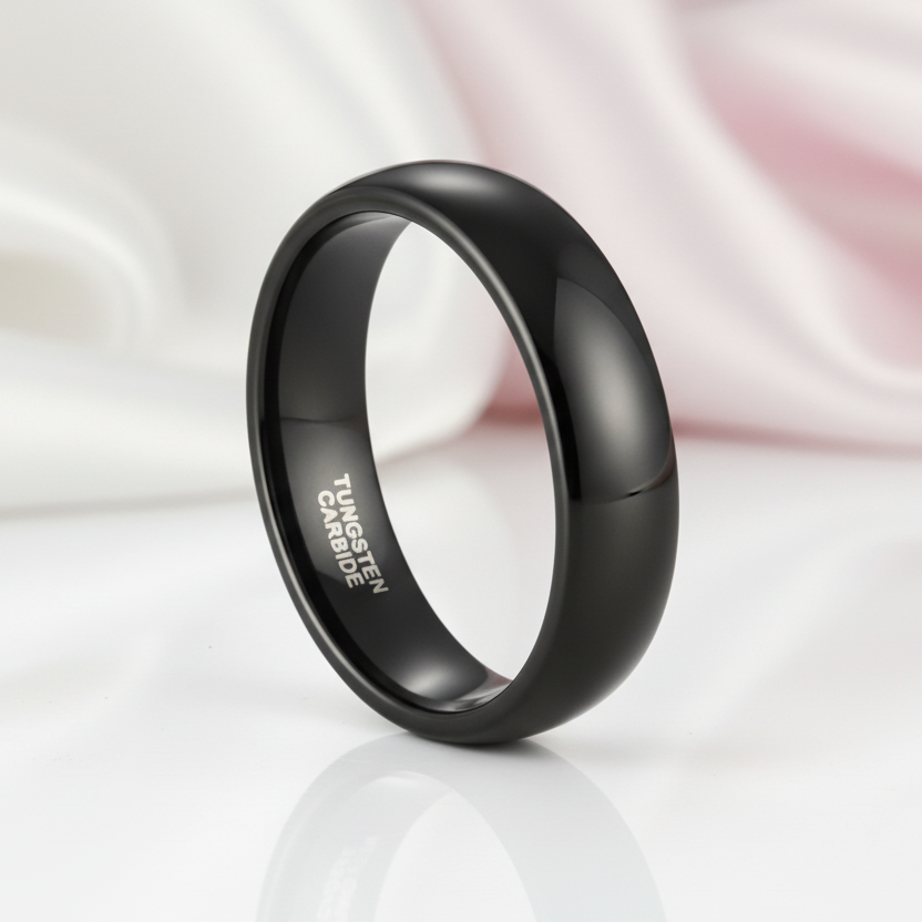 Black Dome Tungsten Carbide Men's Wedding Band-Black Diamonds New York
