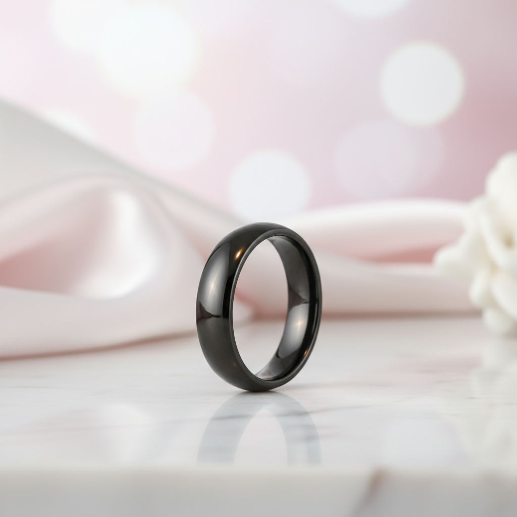 Black Dome Tungsten Carbide Men's Wedding Band-Black Diamonds New York