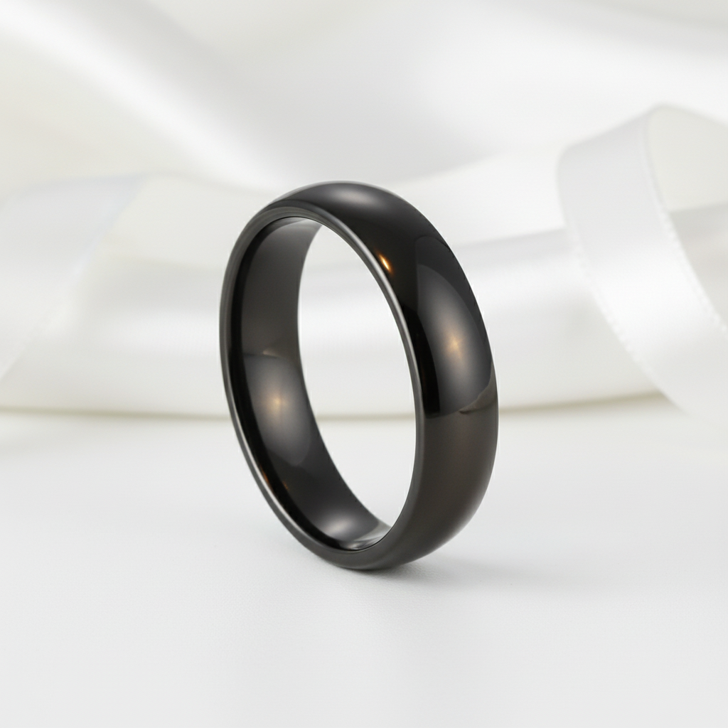 Black Dome Tungsten Carbide Men's Wedding Band-Black Diamonds New York