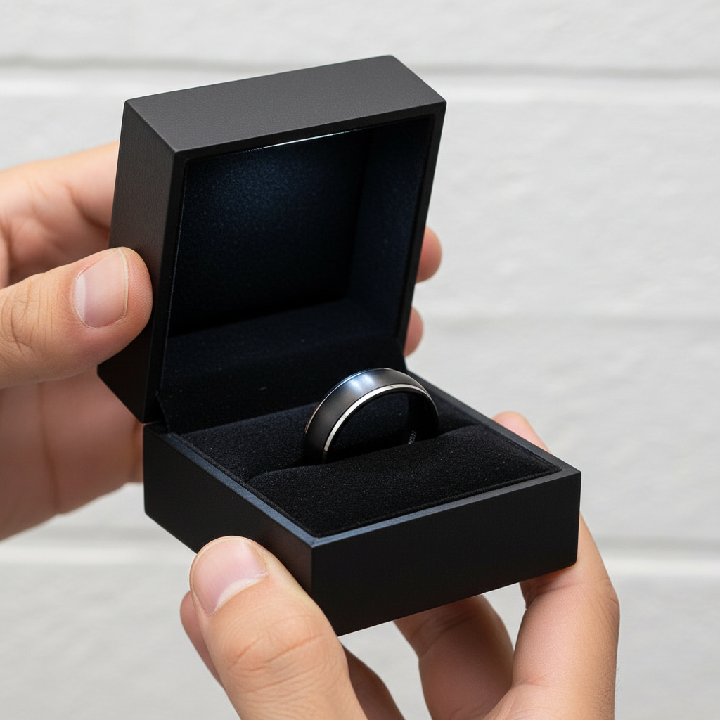 Black Domed Titanium Men's Wedding Band-Black Diamonds New York