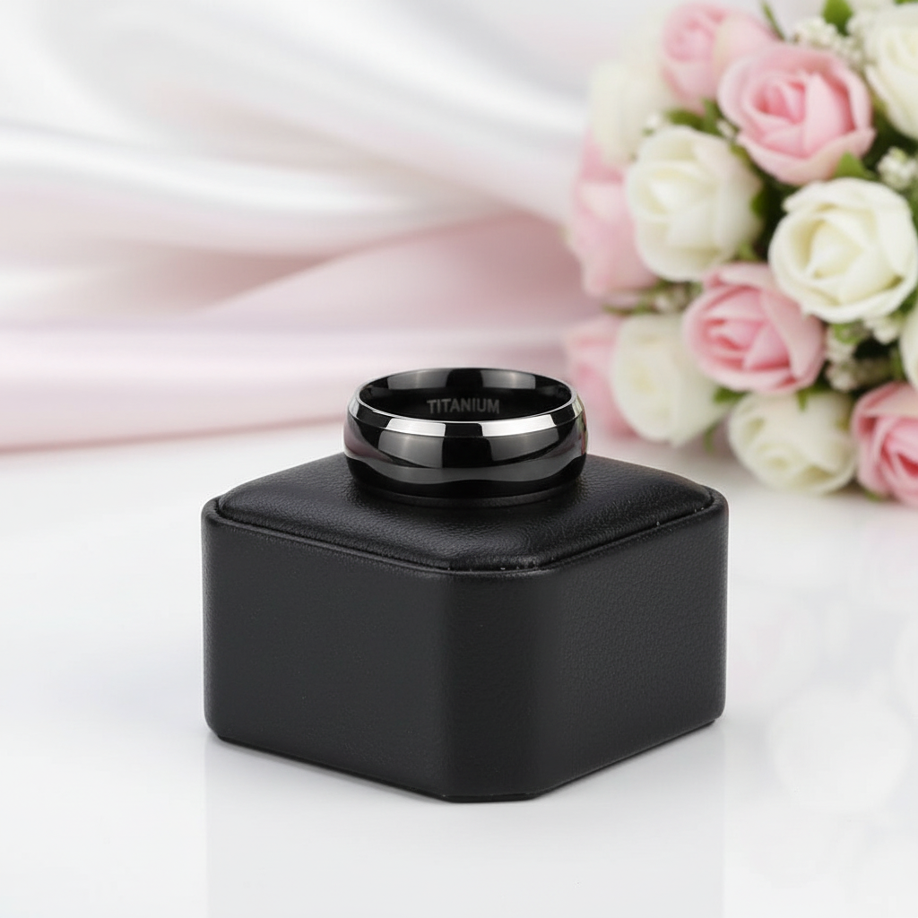 Black Domed Titanium Men's Wedding Band-Black Diamonds New York