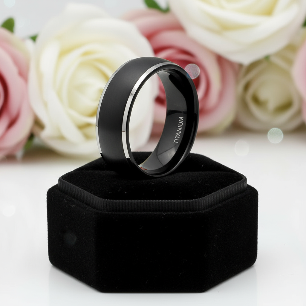 Black Domed Titanium Men's Wedding Band-Black Diamonds New York