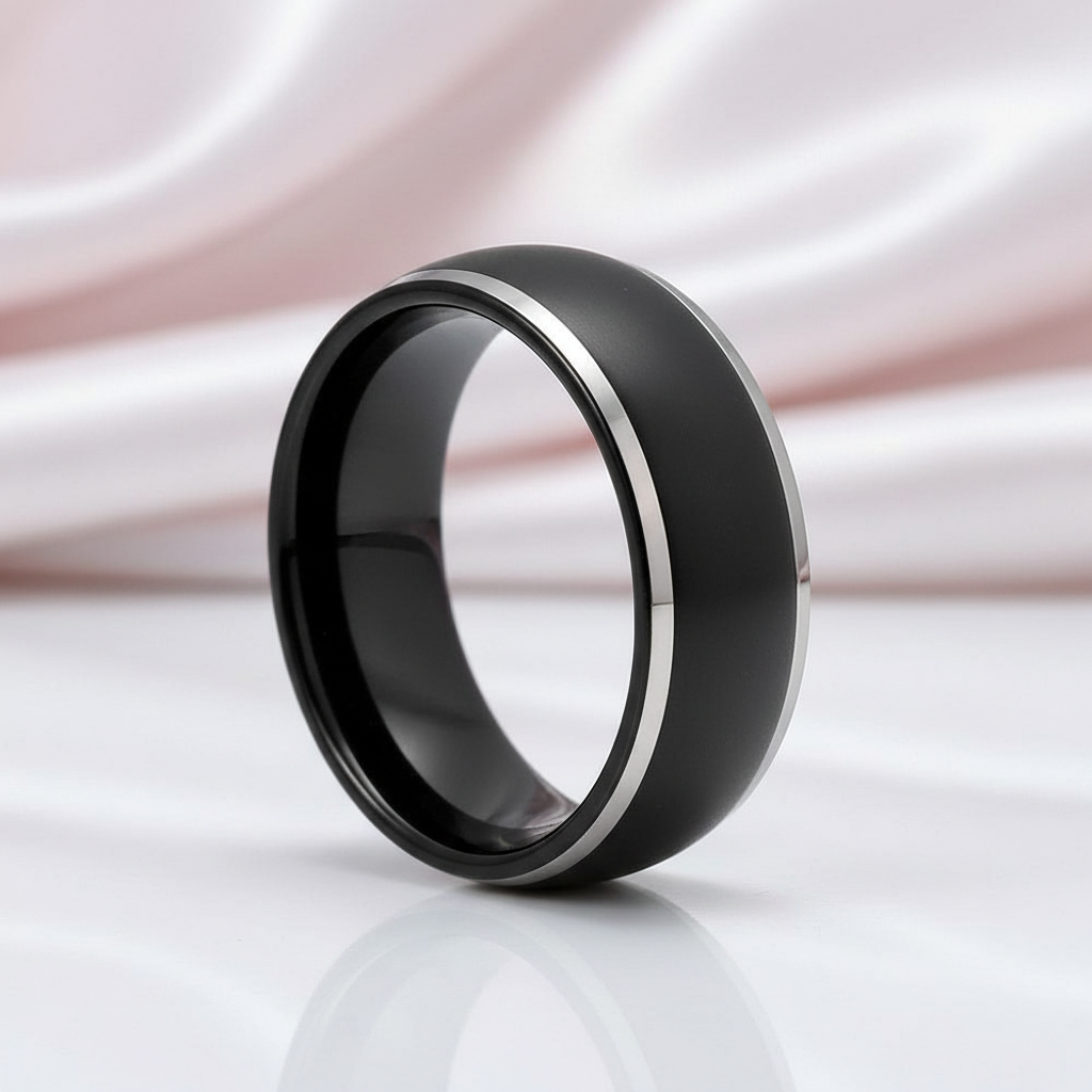 Black Domed Titanium Men's Wedding Band-Black Diamonds New York