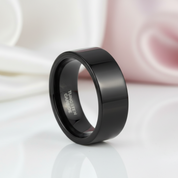 Black Flat Tungsten Carbide Men's Wedding Band-Black Diamonds New York