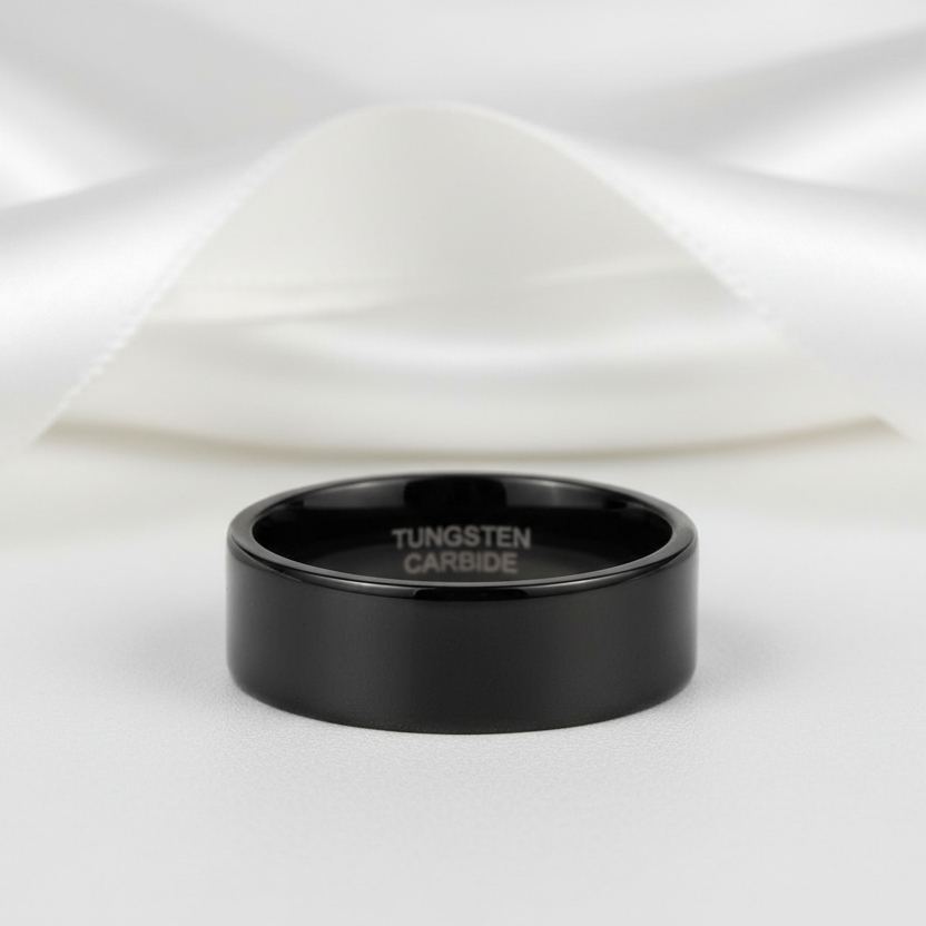 Black Flat Tungsten Carbide Men's Wedding Band-Black Diamonds New York