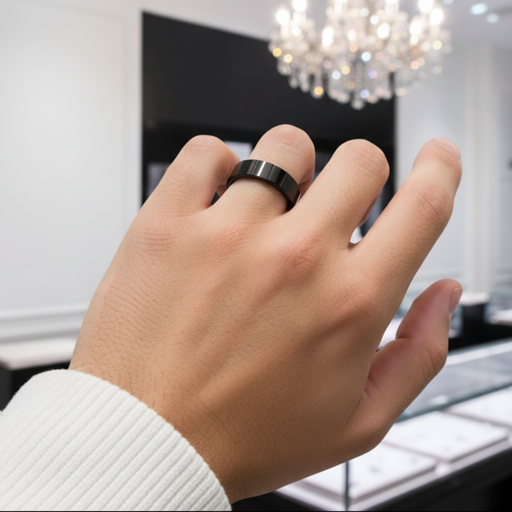Black Flat Tungsten Carbide Men's Wedding Band-Black Diamonds New York