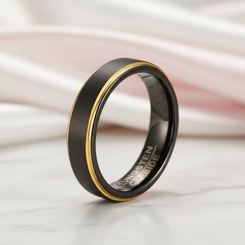 Black & Gold Matte Men's Tungsten Wedding Band-Black Diamonds New York