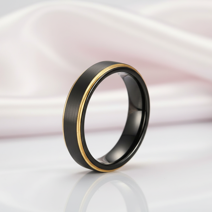 Black & Gold Matte Men's Tungsten Wedding Band-Black Diamonds New York