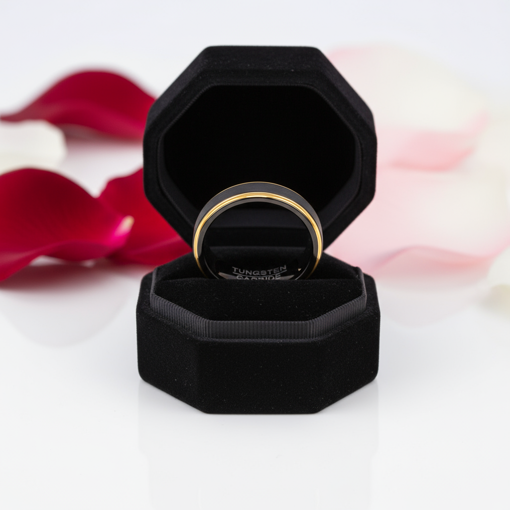 Black & Gold Matte Men's Tungsten Wedding Band-Black Diamonds New York