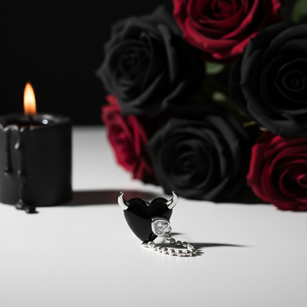 Black Heart Little Devil Punk Diamond Charm Pendant-Black Diamonds New York