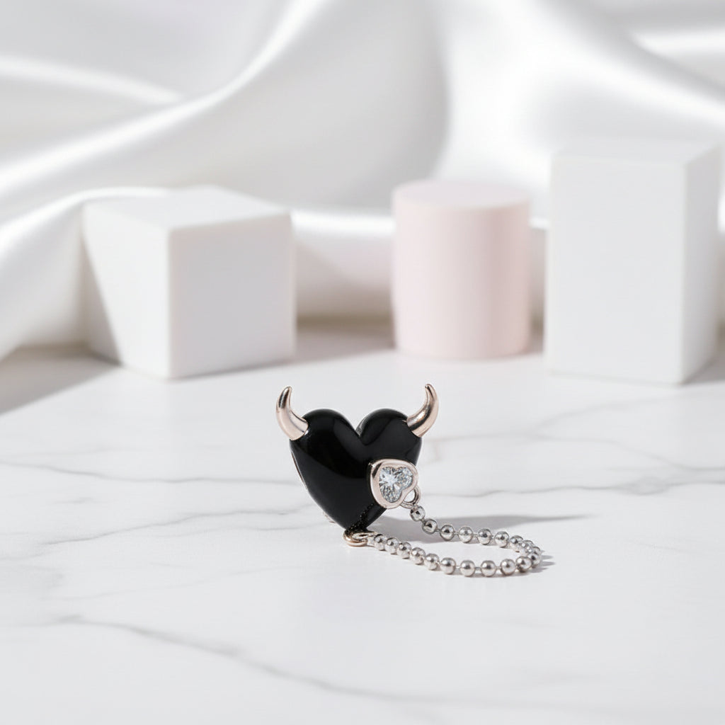 Black Heart Little Devil Punk Diamond Charm Pendant-Black Diamonds New York