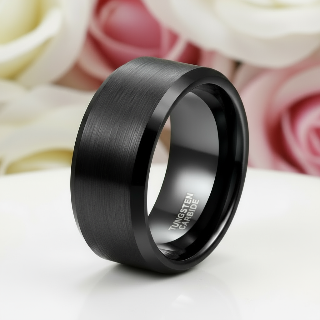 Black Matte 10mm Tungsten Carbide Wedding Band-Black Diamonds New York