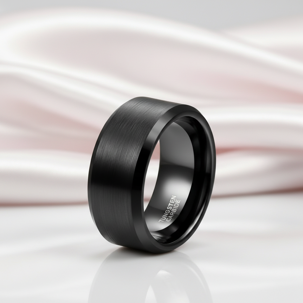 Black Matte 10mm Tungsten Carbide Wedding Band-Black Diamonds New York