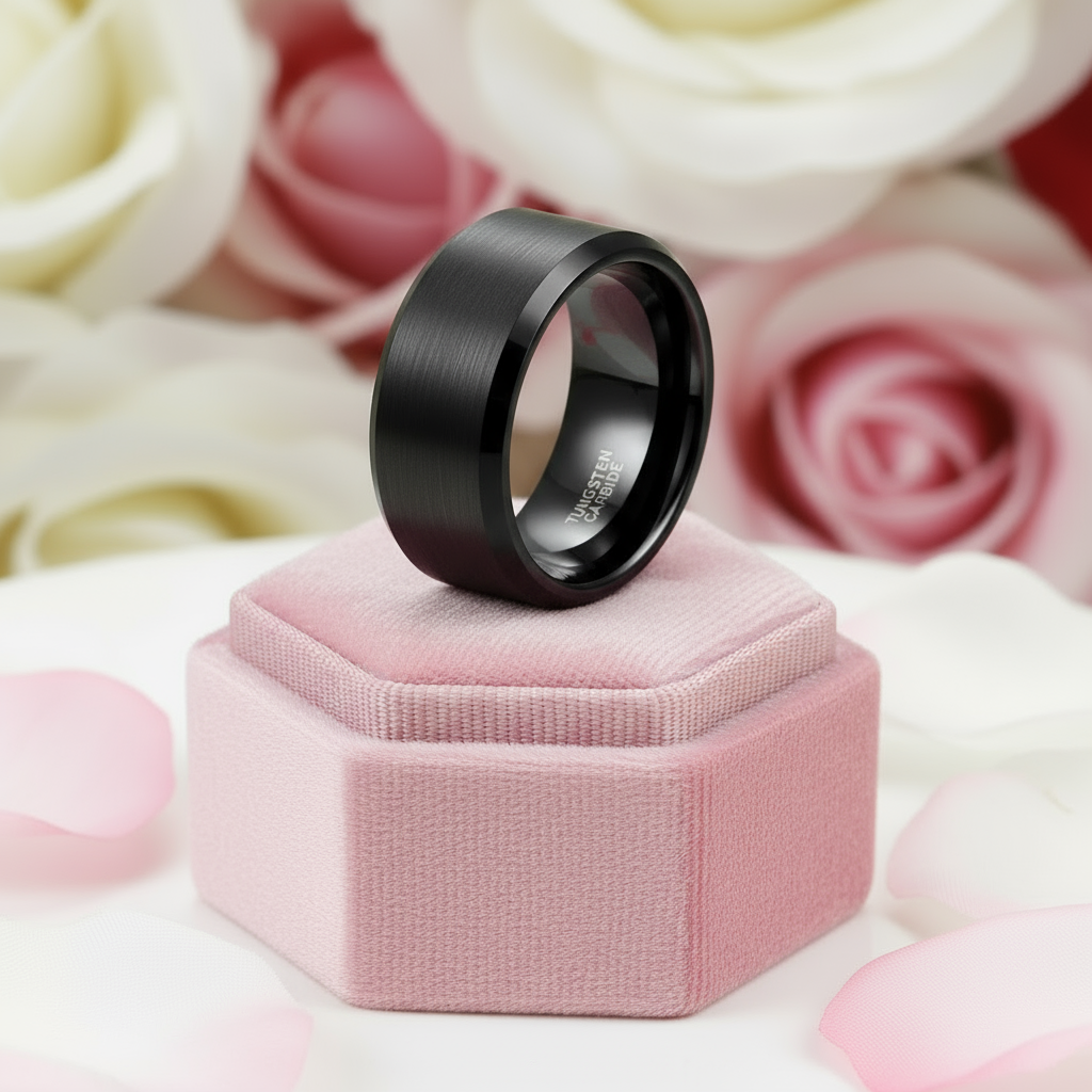 Black Matte 10mm Tungsten Carbide Wedding Band-Black Diamonds New York