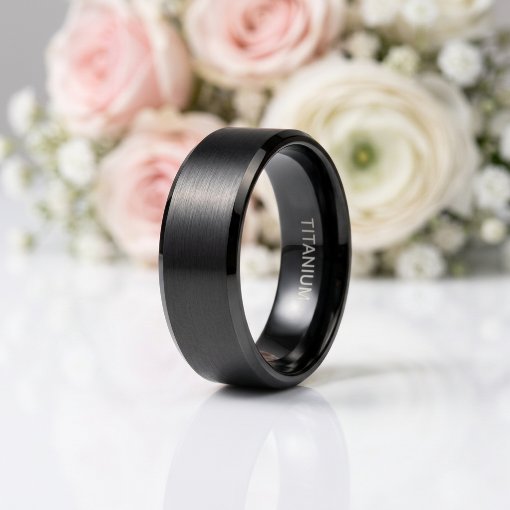 Black Matte Titanium Men's Wedding Band-Black Diamonds New York