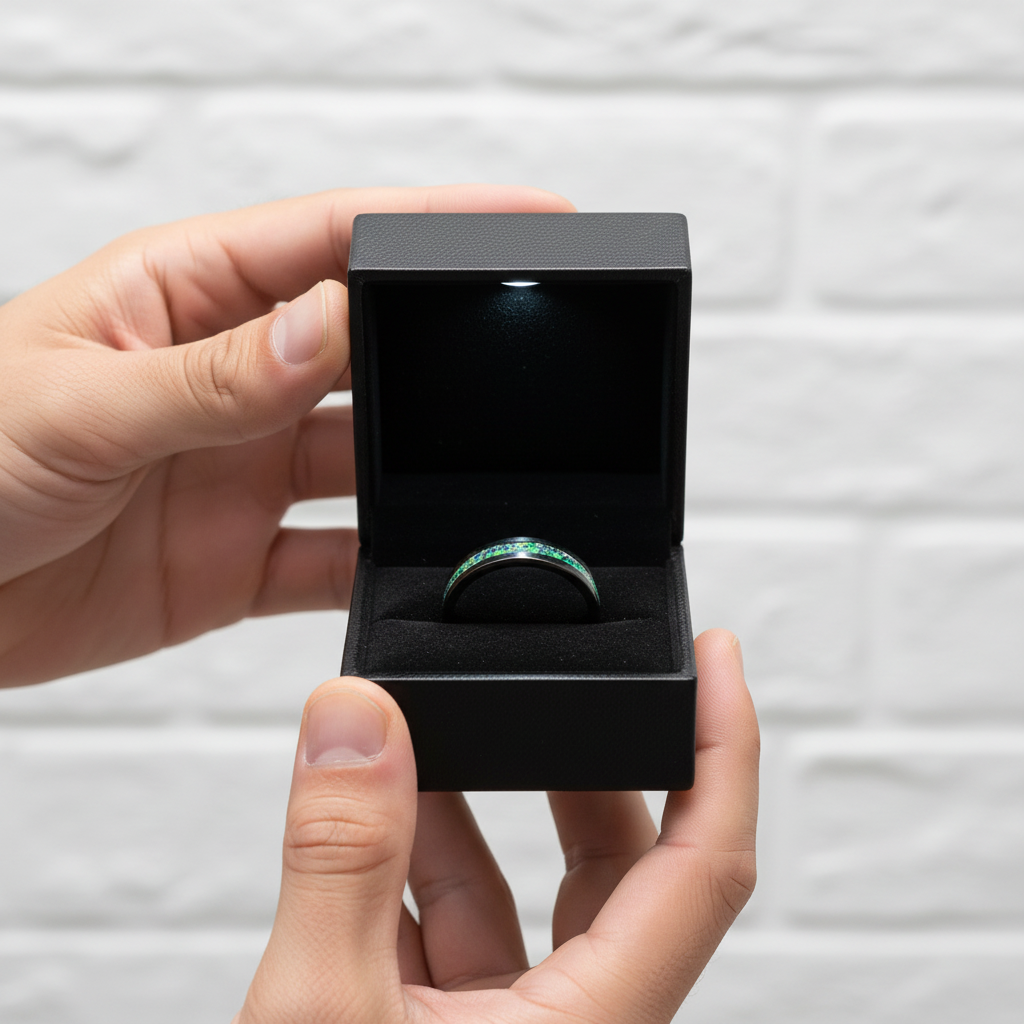 Black Men's Titanium Wedding Band with Opal Inlay-Black Diamonds New York