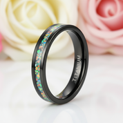 Black Men's Titanium Wedding Band with Opal Inlay-Black Diamonds New York