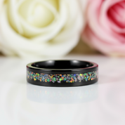 Black Men's Titanium Wedding Band with Opal Inlay-Black Diamonds New York