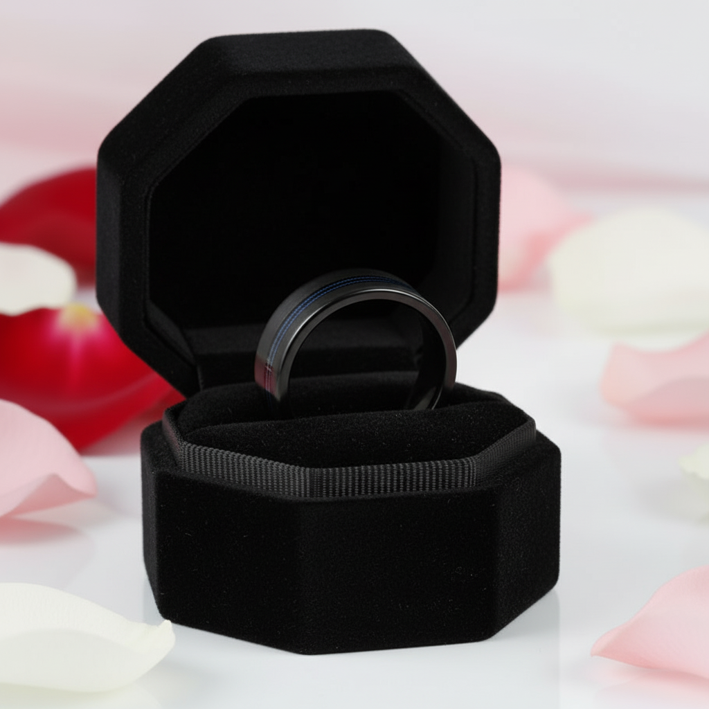 Black Men's Tungsten Wedding Band with Blue Inlay-Black Diamonds New York