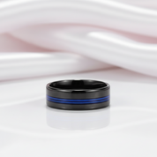 Black Men's Tungsten Wedding Band with Blue Inlay-Black Diamonds New York