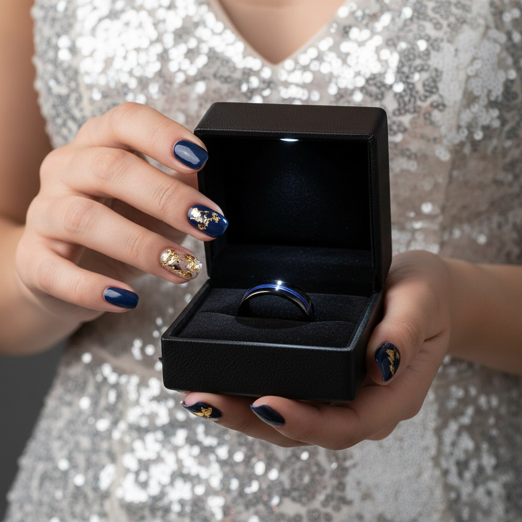 Black Men's Tungsten Wedding Band with Blue Inlay-Black Diamonds New York