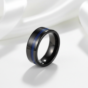 Black Men's Tungsten Wedding Band with Blue Inlay-Black Diamonds New York