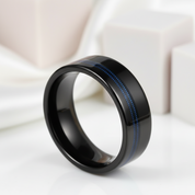 Black Men's Tungsten Wedding Band with Blue Inlay-Black Diamonds New York