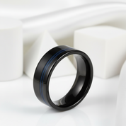 Black Men's Tungsten Wedding Band with Blue Inlay-Black Diamonds New York