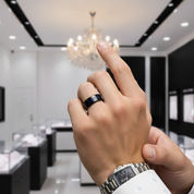 Black Men's Tungsten Wedding Band with Blue Inlay-Black Diamonds New York