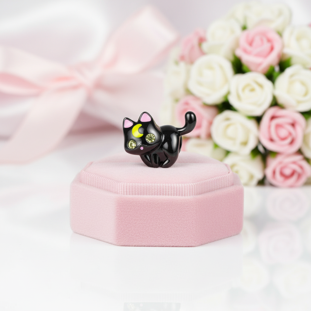 Black Moon Cat Charms-Black Diamonds New York