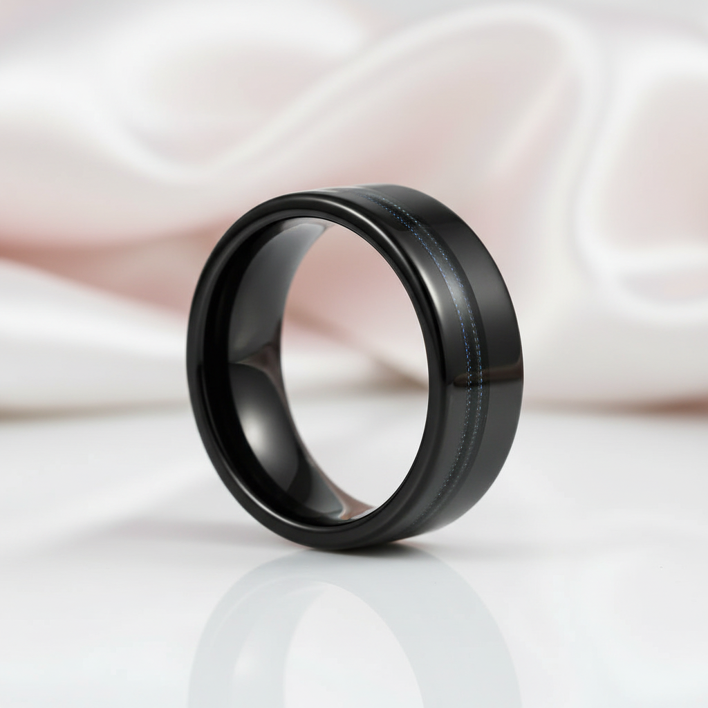 Black Polished Tungsten Men's Wedding Band-Black Diamonds New York