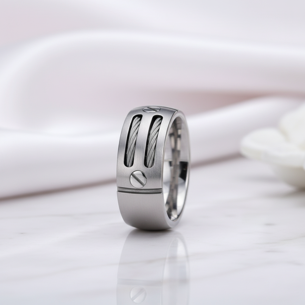 Black Punk Titanium Men's Wedding Band-Black Diamonds New York