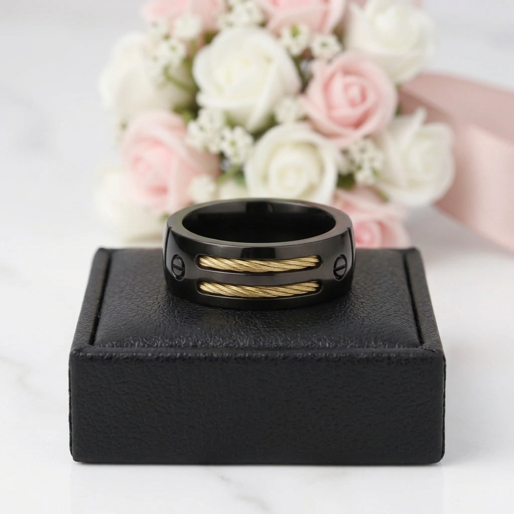 Black Punk Titanium Men's Wedding Band-Black Diamonds New York