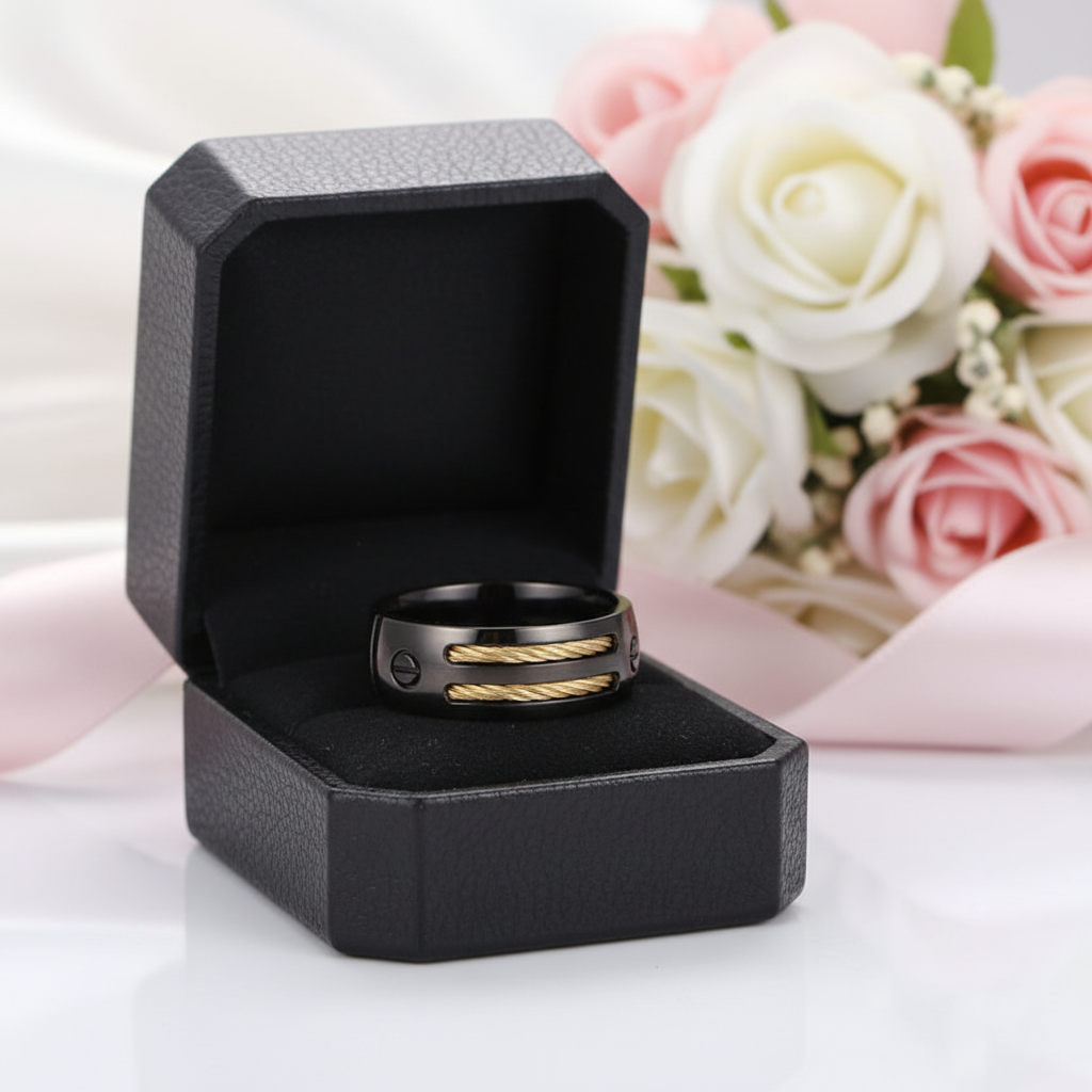 Black Punk Titanium Men's Wedding Band-Black Diamonds New York