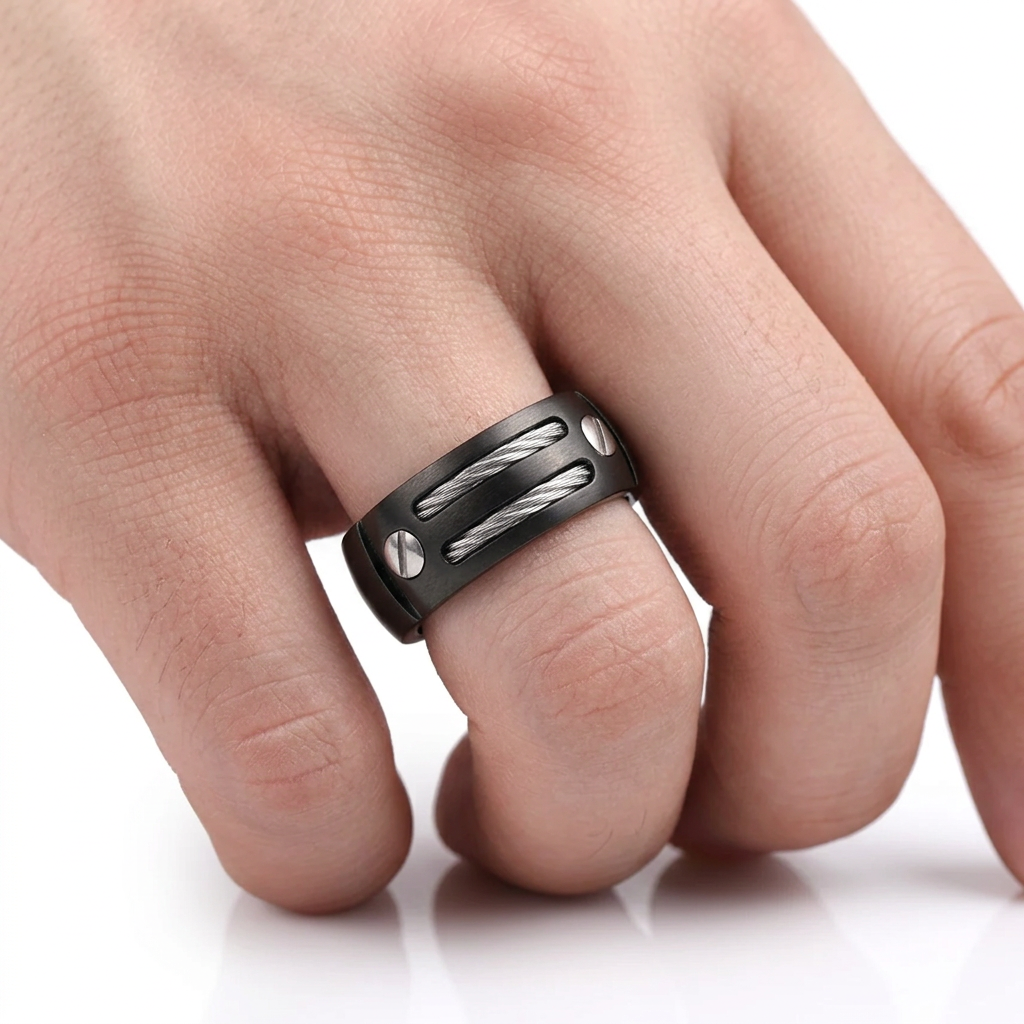 Black Punk Titanium Men's Wedding Band-Black Diamonds New York