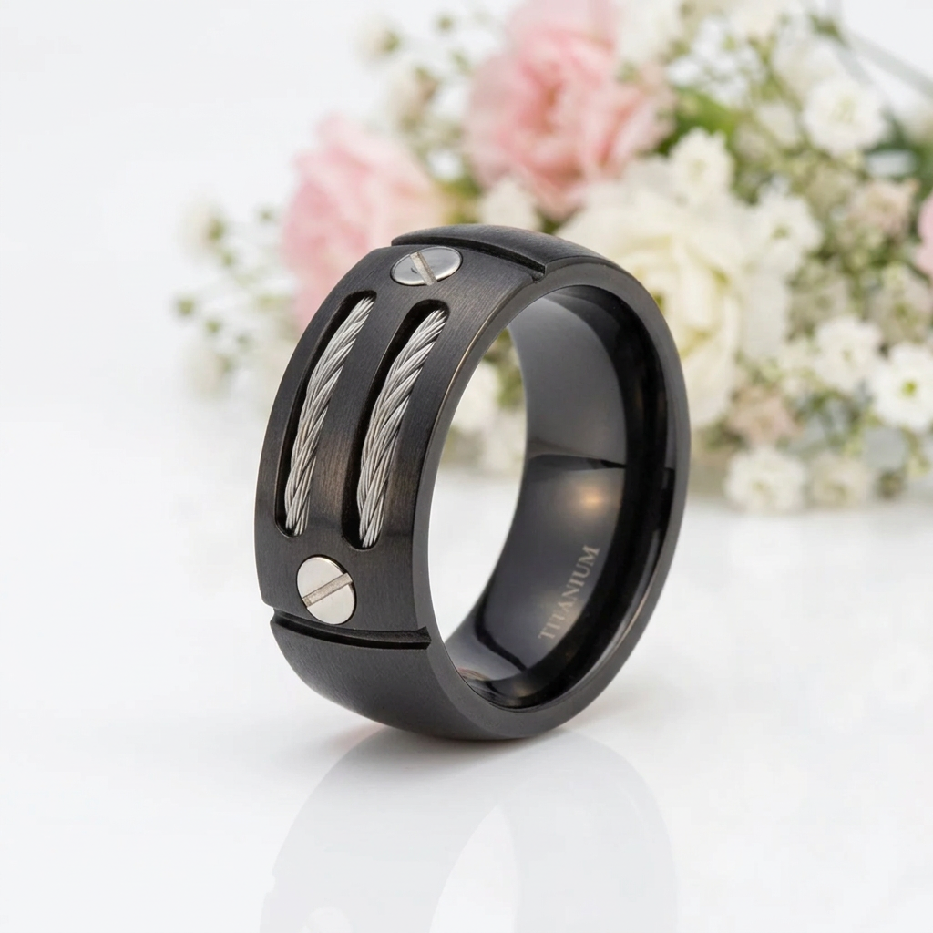 Black Punk Titanium Men's Wedding Band-Black Diamonds New York