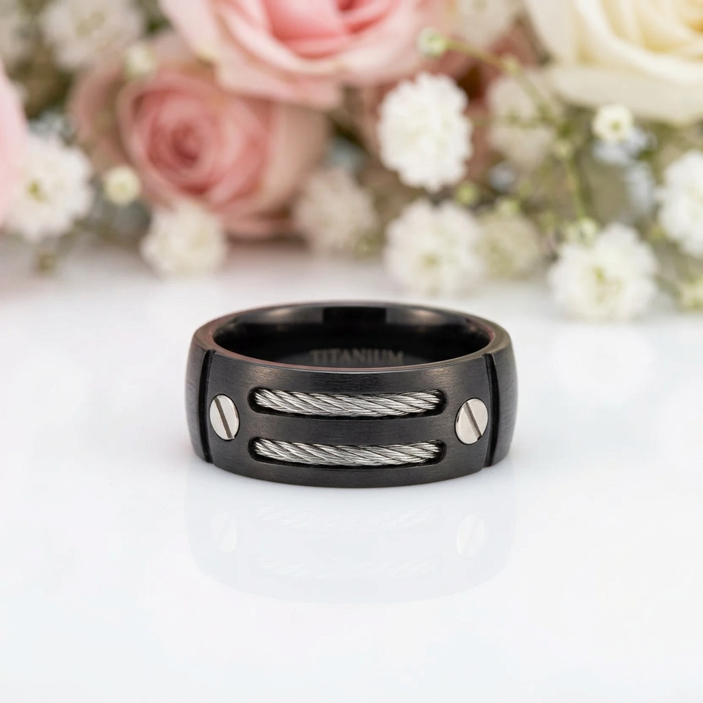 Black Punk Titanium Men's Wedding Band-Black Diamonds New York