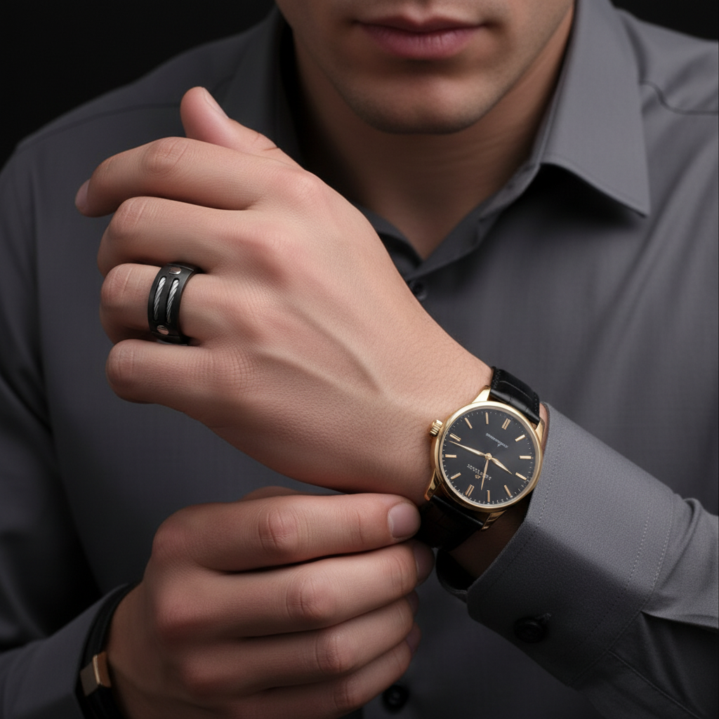 Black Punk Titanium Men's Wedding Band-Black Diamonds New York