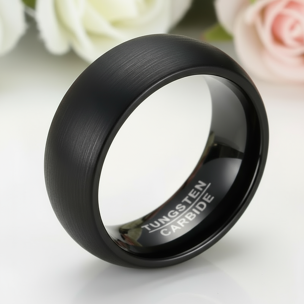 Black Punk Tungsten Men's Wedding Band-Black Diamonds New York