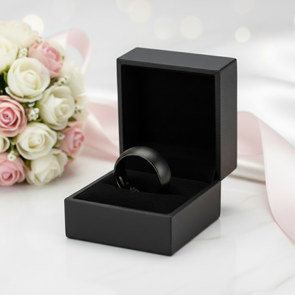 Black Punk Tungsten Men's Wedding Band-Black Diamonds New York