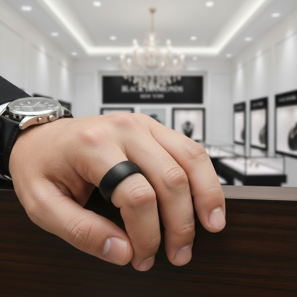 Black Punk Tungsten Men's Wedding Band-Black Diamonds New York