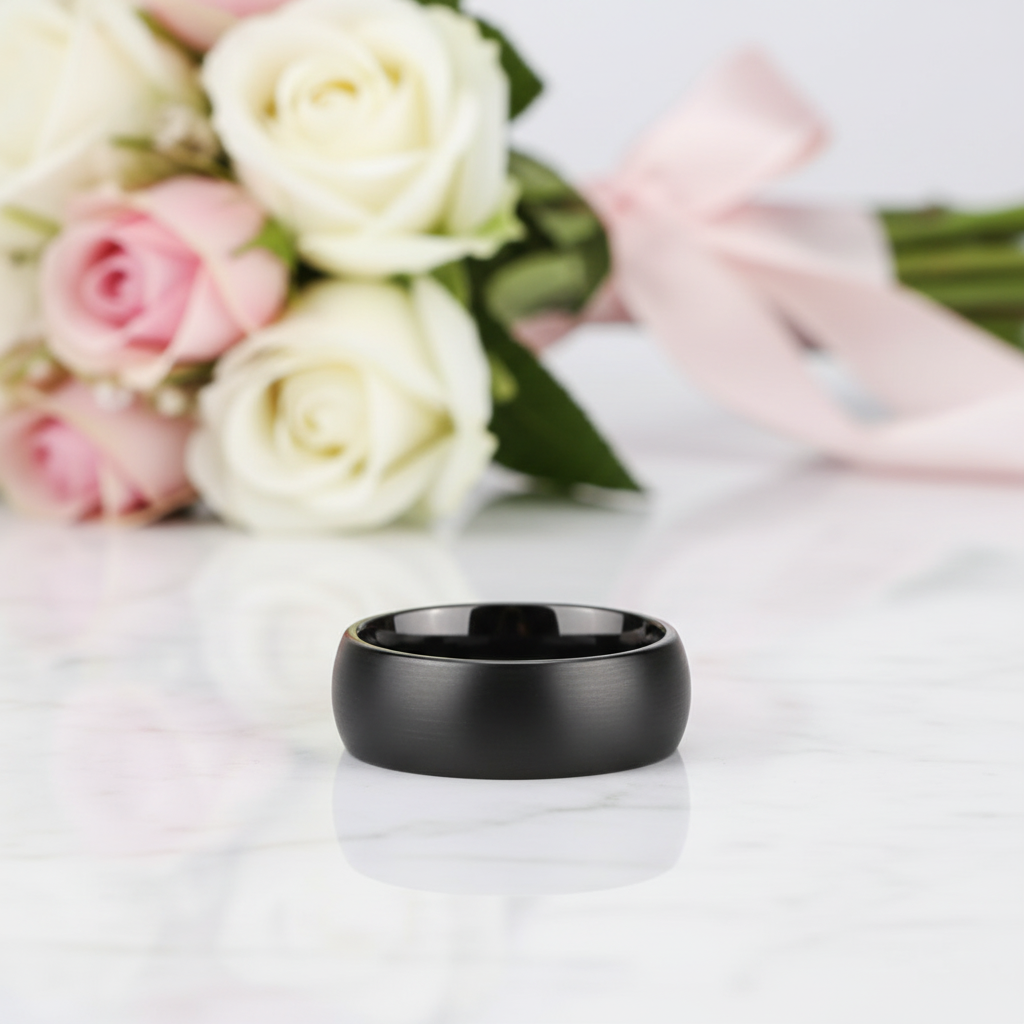 Black Punk Tungsten Men's Wedding Band-Black Diamonds New York