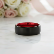 Black & Red Color Brushed Dome Tungsten Carbide Men's Wedding Band-Black Diamonds New York