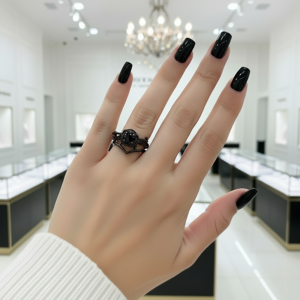 Black Rose- .50ct Round Cut Diamond Option 14k Gold Modern Goth Engagement Ring-Black Diamonds New York