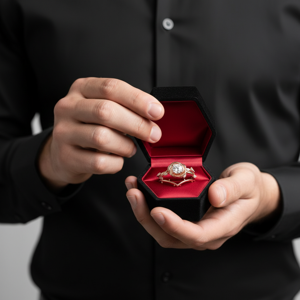 Black Rose- .50ct Round Cut Diamond 14k Gold Modern Goth Engagement Ring-Black Diamonds New York